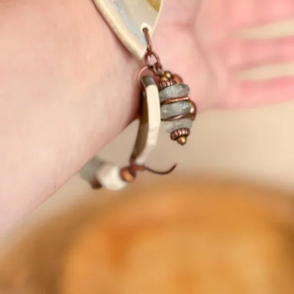 Chunky boho glass bead bracelet with copper charms - Picture 8 of 10